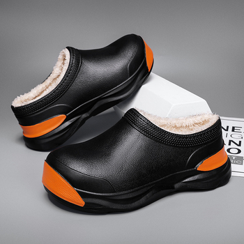 Slapi de casă unisex, căptuți cu fleece, parte superioară din PU, talpă EVA, pentru iarnă