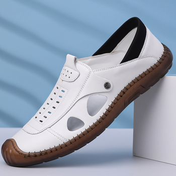 Loafers pentru bărbați perforați, respirabili, cu talpă moale din cauciuc, vârf rotund, toc mic 1–3 cm, căptușeală din textile