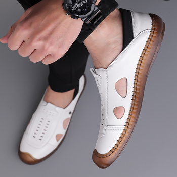 Loafers pentru bărbați perforați, respirabili, cu talpă moale din cauciuc, vârf rotund, toc mic 1–3 cm, căptușeală din textile