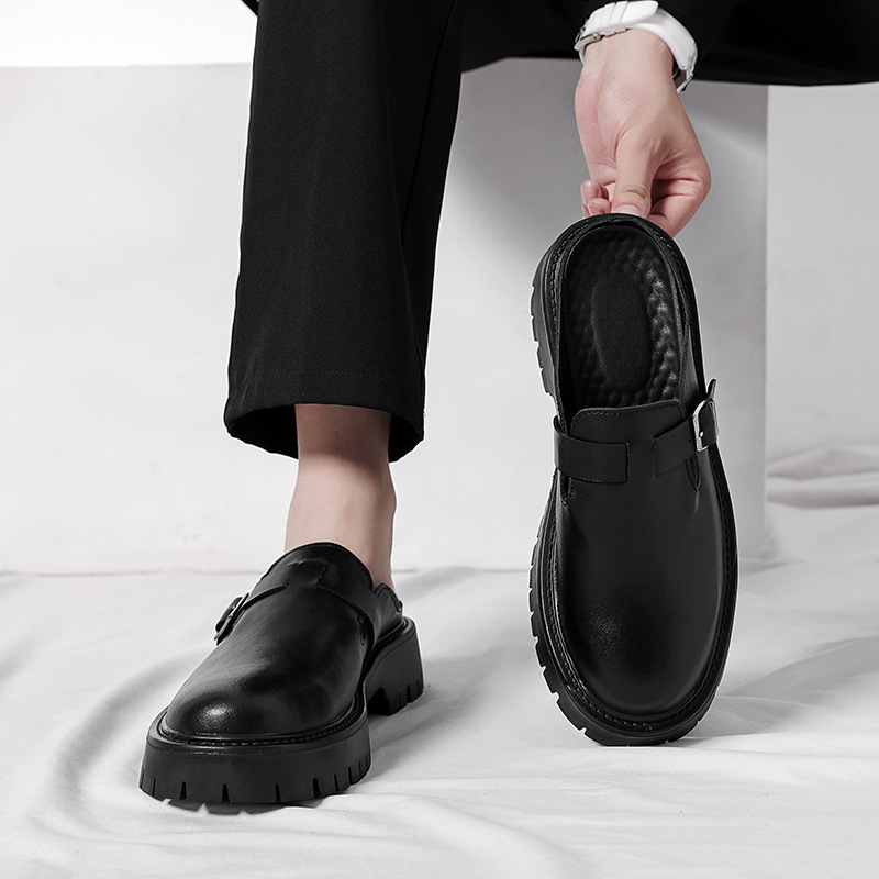 Мъжки обувки с затворен пръст, slip-on от изкуствена кожа, гумена подметка, ежедневни обувки в британски стил