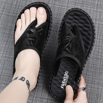 Мъжки джапанки, дишащ горен слой от плат, гумена подметка, отворен пръст, ежедневни летни чехли