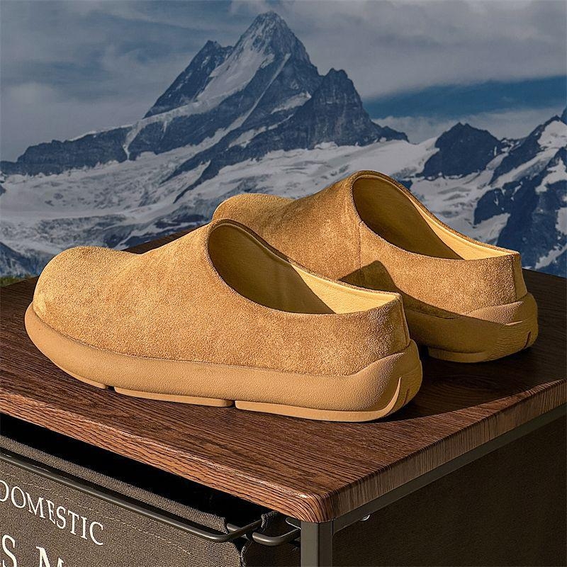 Baotou stilā ādas mūles vīriešiem un sievietēm - brīvā laika slip-oni, augšējā daļa mikrošķiedras āda, zole gumija, Nappa raksts