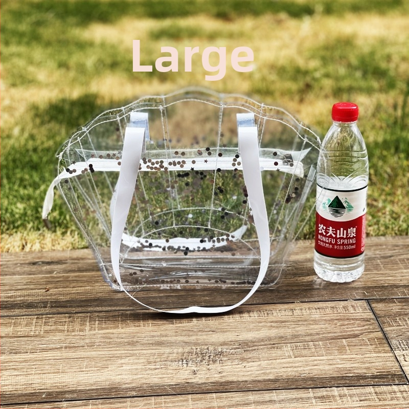 Skaidrus PVC paplūdimio krepšys, vandeniui atspari kriauklės formos krepšys, talpa iki 20 L, gatvės stilius