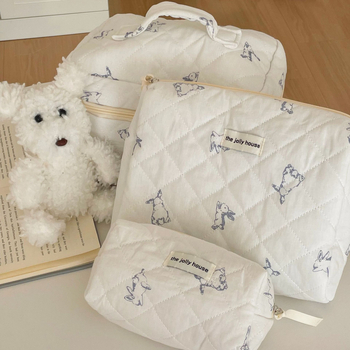 Kosmetinė rankinė su triušio raštu, medvilninis išorė, poliesterio pamušalas, lengva keliaujant