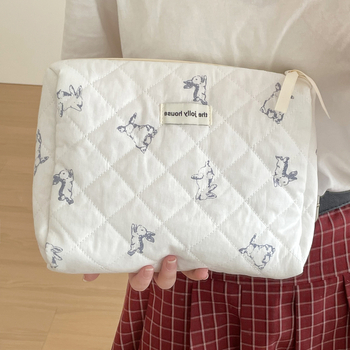 Kosmetinė rankinė su triušio raštu, medvilninis išorė, poliesterio pamušalas, lengva keliaujant