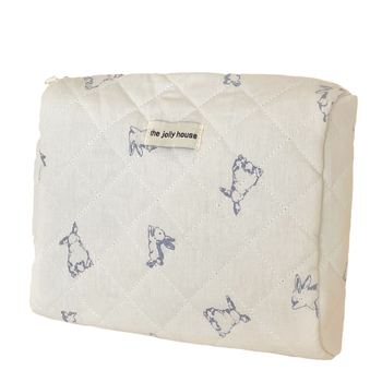 Kosmetinė rankinė su triušio raštu, medvilninis išorė, poliesterio pamušalas, lengva keliaujant