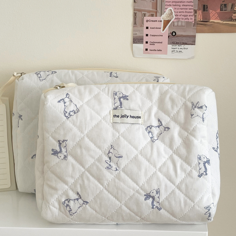 Kosmetinė rankinė su triušio raštu, medvilninis išorė, poliesterio pamušalas, lengva keliaujant