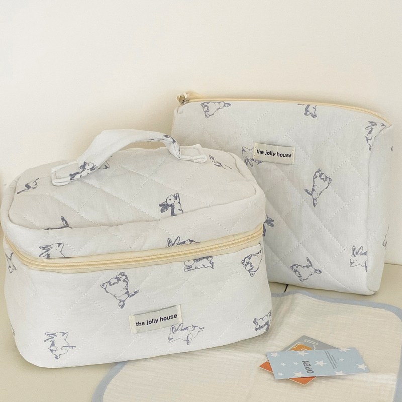 Kosmetinė rankinė su triušio raštu, medvilninis išorė, poliesterio pamušalas, lengva keliaujant