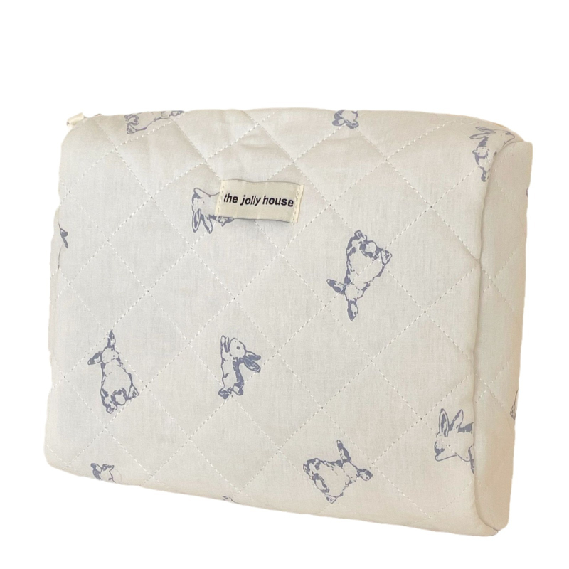 Kosmetinė rankinė su triušio raštu, medvilninis išorė, poliesterio pamušalas, lengva keliaujant