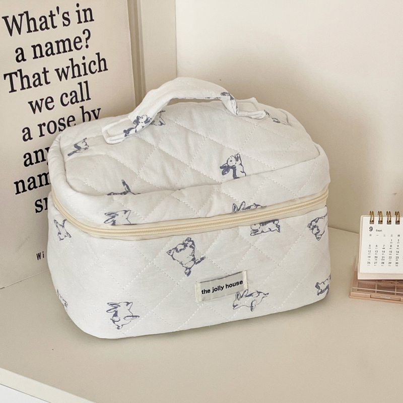 Kosmetinė rankinė su triušio raštu, medvilninis išorė, poliesterio pamušalas, lengva keliaujant