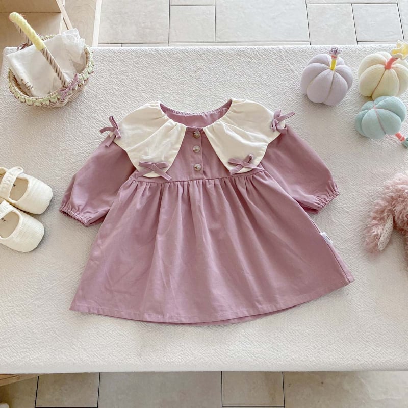 Памучен бебешки гащеризон с сладка панделка и голяма яка, дълги ръкави, 100% памук, за новородени 0–1 година, скрито закопчаване, есен 2025