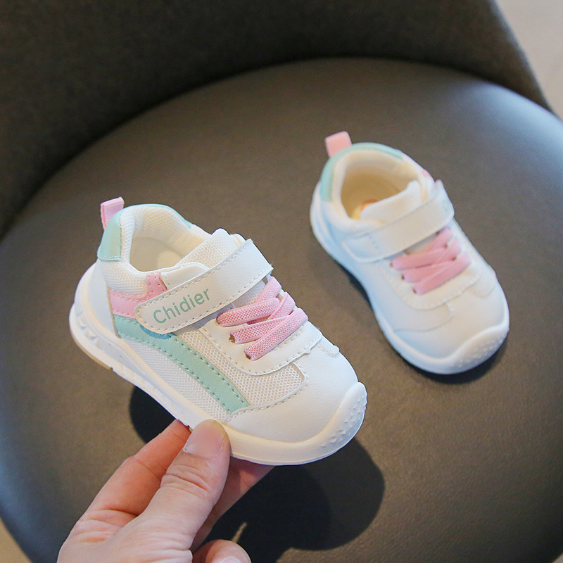 Kvėpuojančios tinklo viršutinės dalies kūdikių bėgiojimui bateliai, gumos padas, Velcro užsegimas, 1–3 metų amžius, žemas kulkšnies aukštis