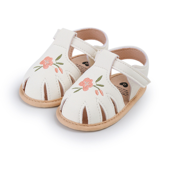 Сандали за бебета с бродиран ретро дизайн, памучна горна част, еластично закопчаване, дебел подметник, за възраст 6–12 месеца