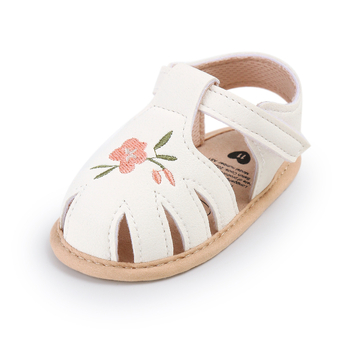 Сандали за бебета с бродиран ретро дизайн, памучна горна част, еластично закопчаване, дебел подметник, за възраст 6–12 месеца