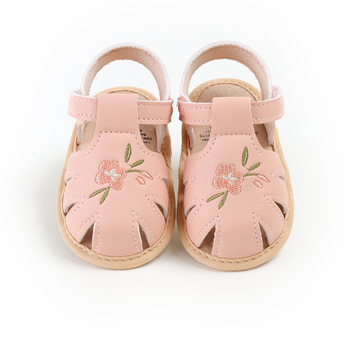 Сандали за бебета с бродиран ретро дизайн, памучна горна част, еластично закопчаване, дебел подметник, за възраст 6–12 месеца