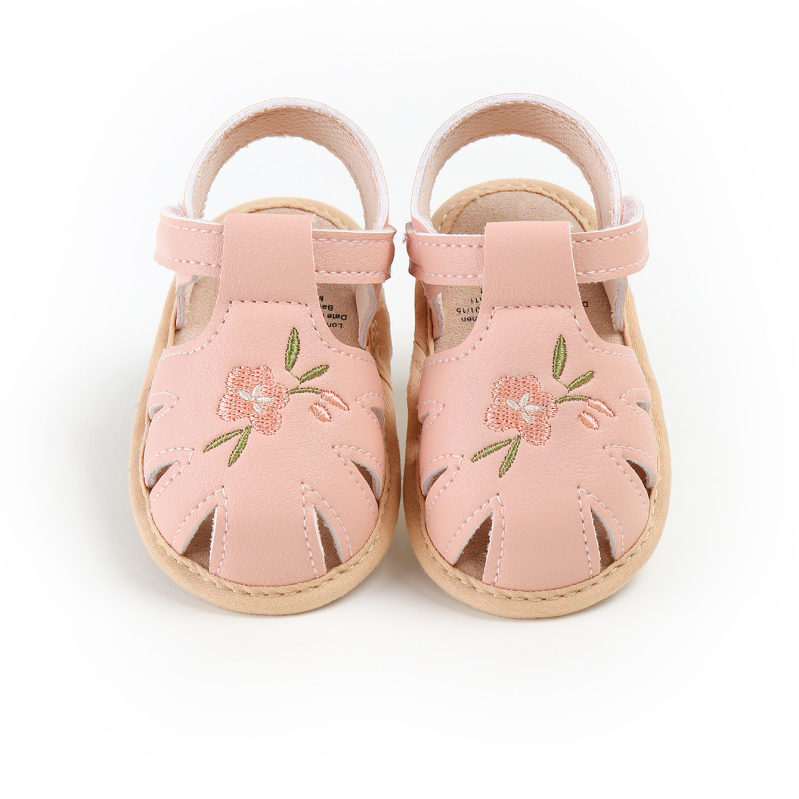 Сандали за бебета с бродиран ретро дизайн, памучна горна част, еластично закопчаване, дебел подметник, за възраст 6–12 месеца