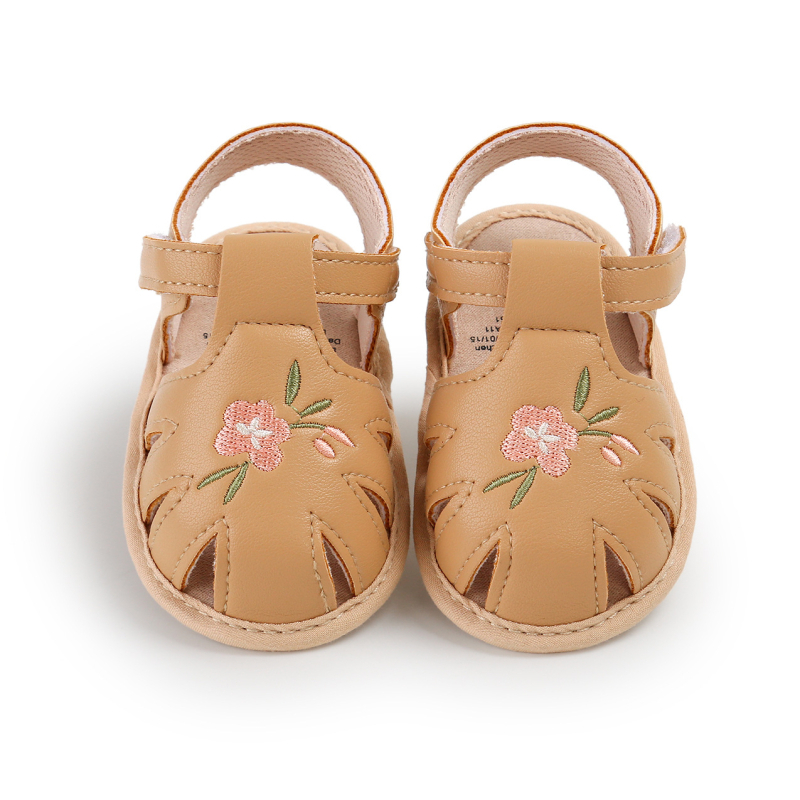 Сандали за бебета с бродиран ретро дизайн, памучна горна част, еластично закопчаване, дебел подметник, за възраст 6–12 месеца