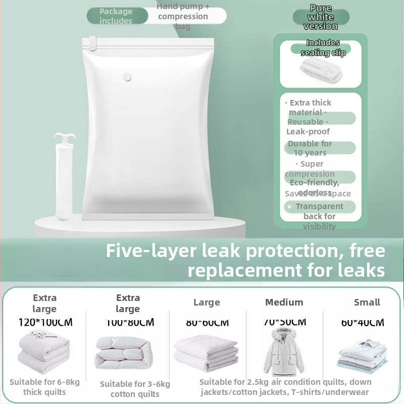 Vakuuminė suspaudimo talpykla drabužiams ir antklodėms, stora konstrukcija, 2023 metų modelis, be pompos