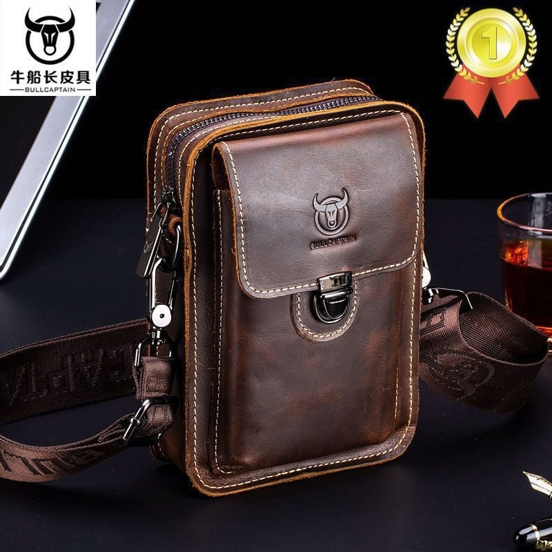 Vyrų juosmens rankinė - Kraft popieriaus medžiaga, odinė įdėklas, prekės ženklas Aqi, 2018 m. pavasaris