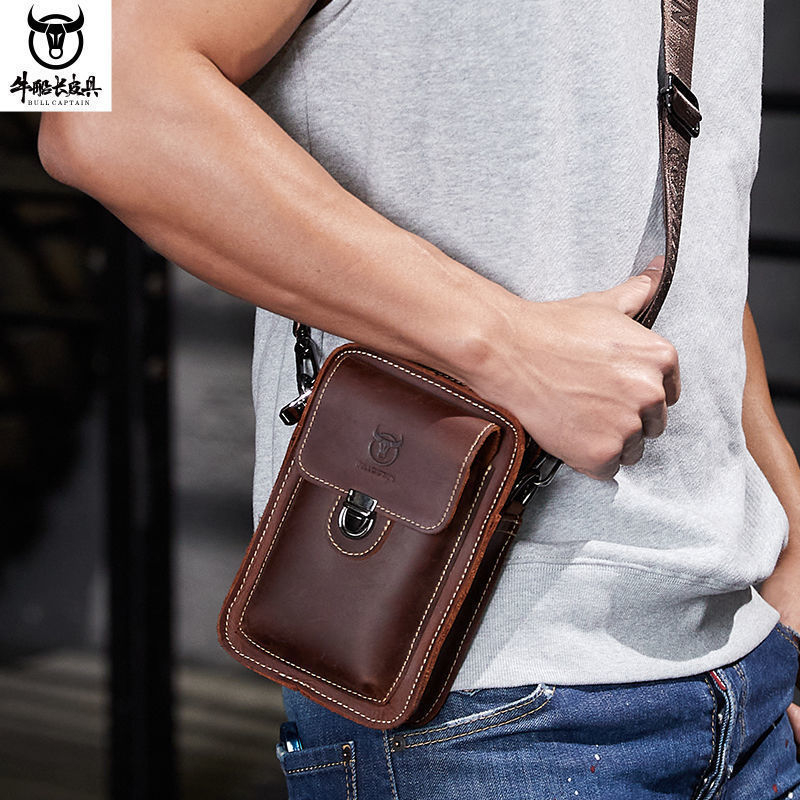 Vyrų juosmens rankinė - Kraft popieriaus medžiaga, odinė įdėklas, prekės ženklas Aqi, 2018 m. pavasaris