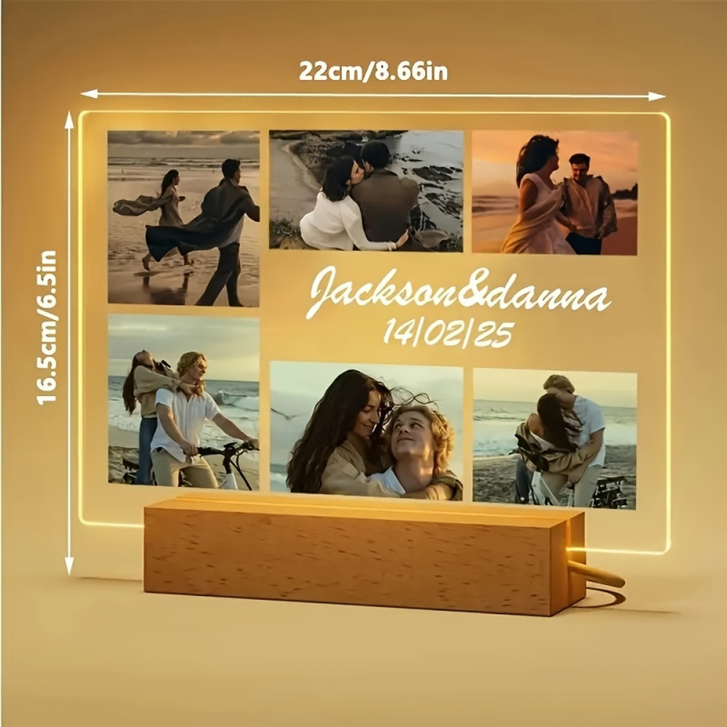 Lampă de noapte LED în ramă foto din acril — Personalizabilă la cerere, 5V 2A, afișare statică, pentru interior