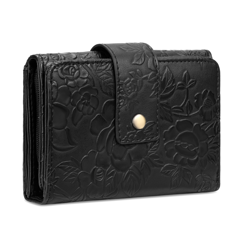 Portofel clutch cu model floral, piele PU, căptușeală poliester, funcție anti-furt