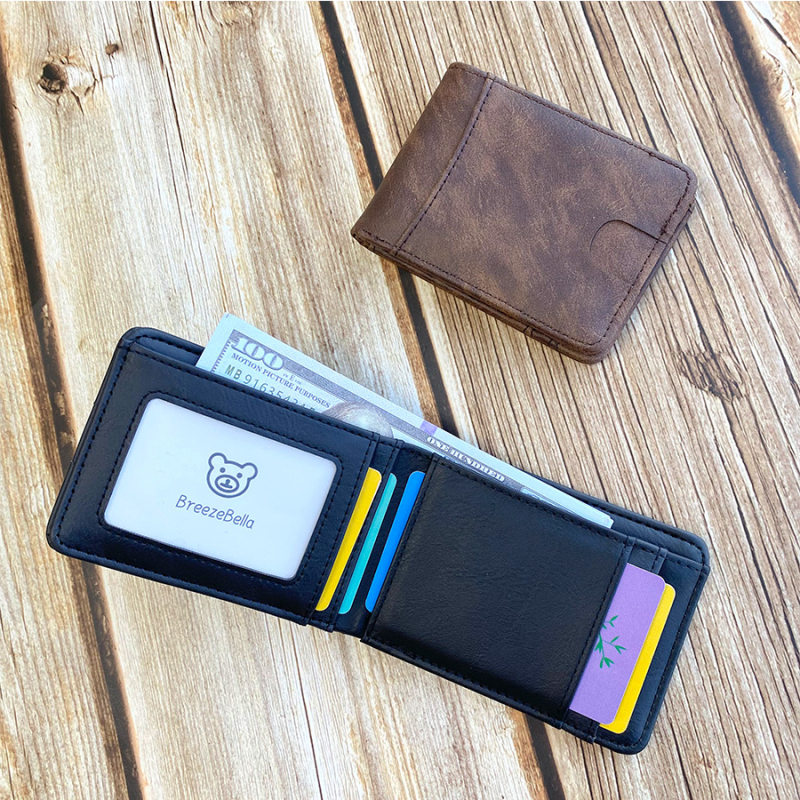 Breezebella Portofel carduri PU ultra-subțire — Model solid, Ultra-ușor, Extensibil, Căptușit cu poliester