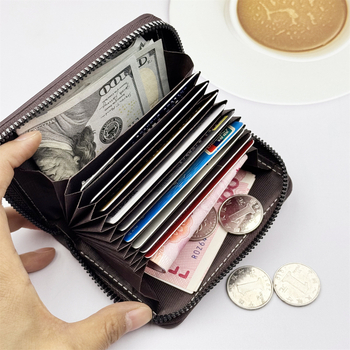 Akordeoninis kortelių dėklas su didele talpa – monetų kišenė, keli kortelių skyriai, asmens tapatybės ir banko kortų saugojimas, PU medžiaga