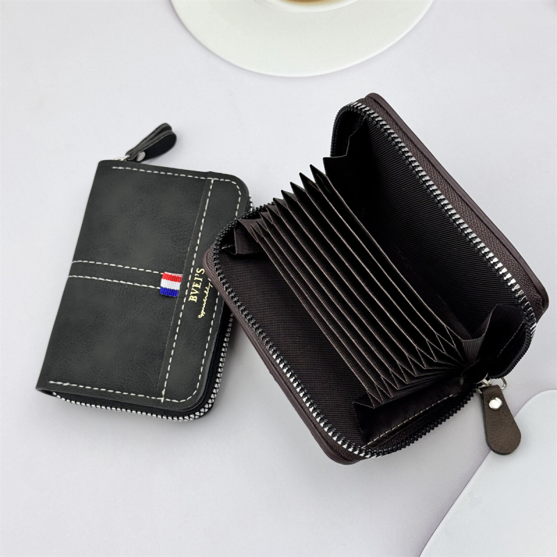 Akordeoninis kortelių dėklas su didele talpa – monetų kišenė, keli kortelių skyriai, asmens tapatybės ir banko kortų saugojimas, PU medžiaga