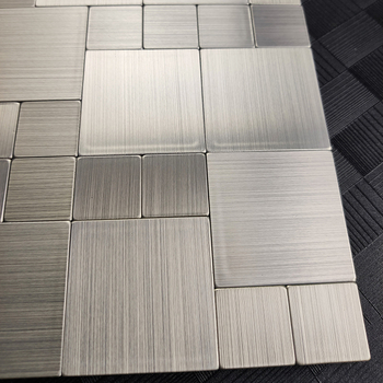 Plăcuță mozaică pentru perete din oțel inoxidabil, aspect periat - autocolantă, fără rosturi, cu bază aluminiu-plastic, pentru bucătărie și baie