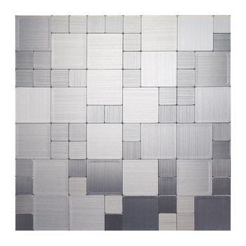 Plăcuță mozaică pentru perete din oțel inoxidabil, aspect periat - autocolantă, fără rosturi, cu bază aluminiu-plastic, pentru bucătărie și baie