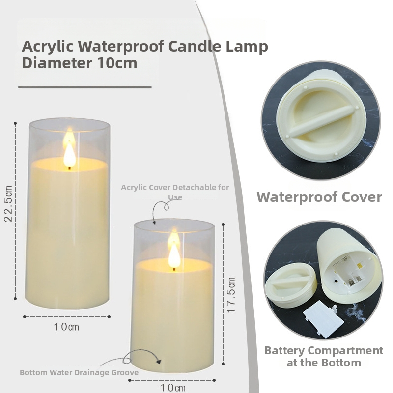 Išorinis IPX7 atsparus vandeniui LED elektroninės žvakės gaubtas iš akrilo, cilindrinė plastikinė konstrukcija