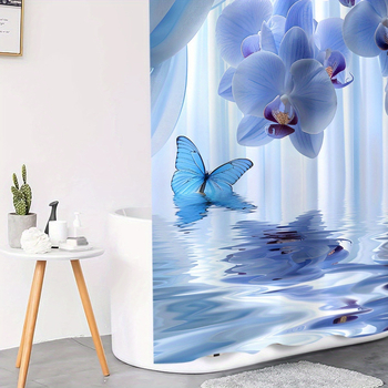 Vonios kambario komplektas iš keturių dalių su drugelio orchidės motyvu; poliesteris; šiuolaikiškas paprastas stilius; spaudinėtas raštas; logotipo spausdinimas galimas