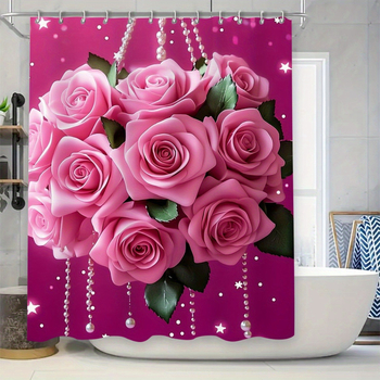 Vonios keturių dalių rinkinys su šiuolaikišku minimalistiniu stiliumi ir rožių raštu, poliesterio medžiaga