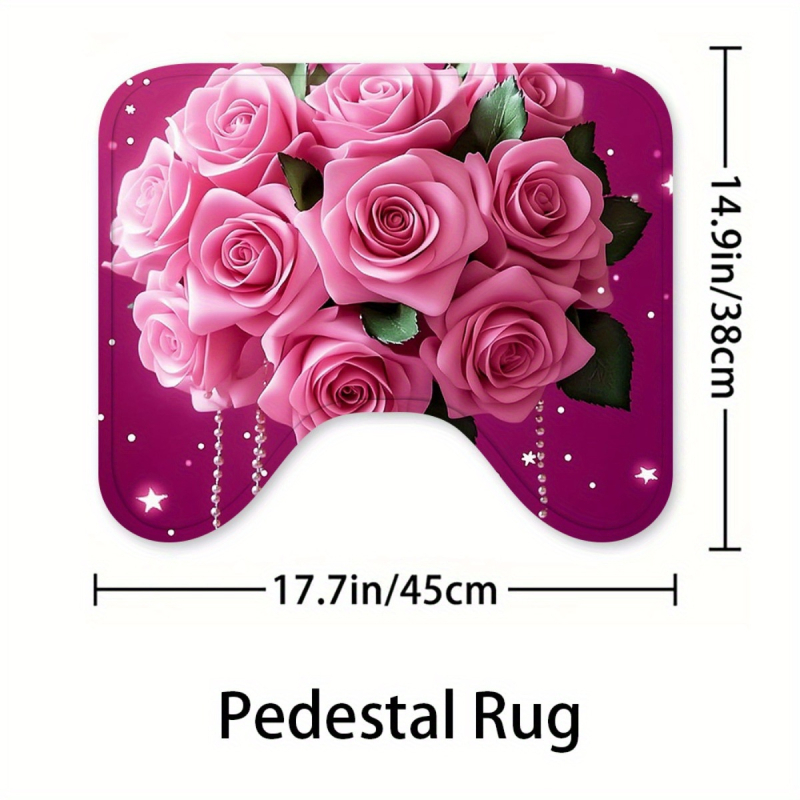 Vonios keturių dalių rinkinys su šiuolaikišku minimalistiniu stiliumi ir rožių raštu, poliesterio medžiaga