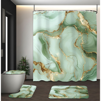 Vonios kambario keturių dalių rinkinys - poliesteris, atsparus vandeniui, dušo užuolaida su marmuro tekstūra, grindų kilimėlis ir tualeto kilimėlis