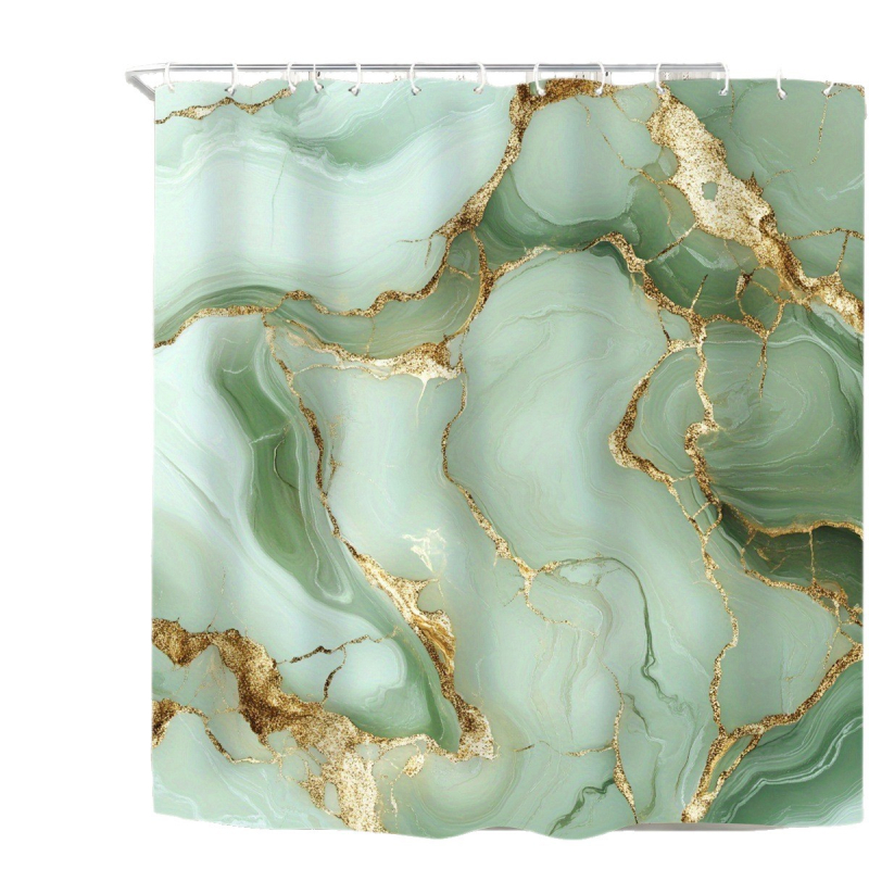 Vonios kambario keturių dalių rinkinys - poliesteris, atsparus vandeniui, dušo užuolaida su marmuro tekstūra, grindų kilimėlis ir tualeto kilimėlis