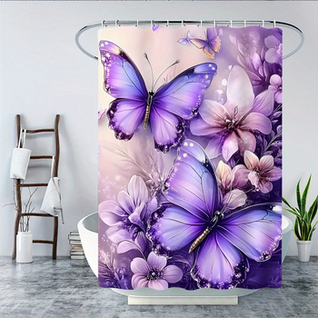 Vonios komplektas: dušo uždanga, neslystantis grindų kilimėlis, tualeto kilimėlis; poliesteris, gėlių piešinys, šiuolaikinis minimalistinis stilius, pritaikomas.