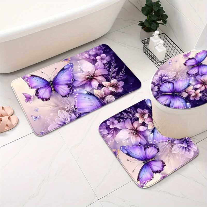 Vonios komplektas: dušo uždanga, neslystantis grindų kilimėlis, tualeto kilimėlis; poliesteris, gėlių piešinys, šiuolaikinis minimalistinis stilius, pritaikomas.