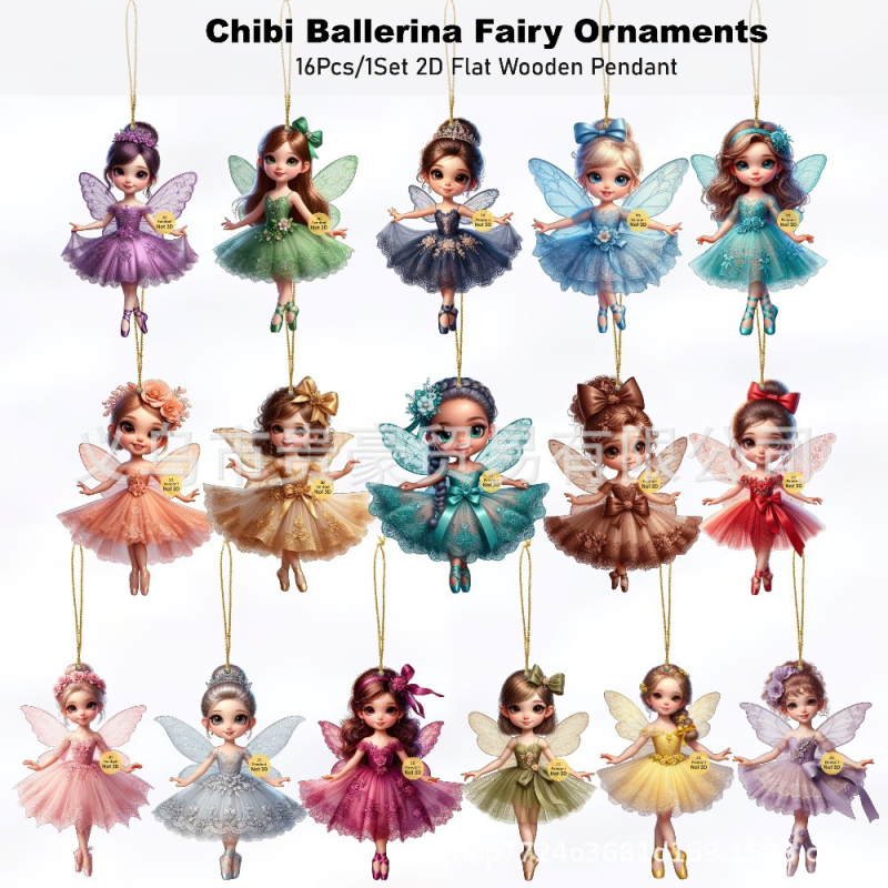 Комплект от 16 дървени висулки‑балерина‑фея за домашна украса, модерен стил