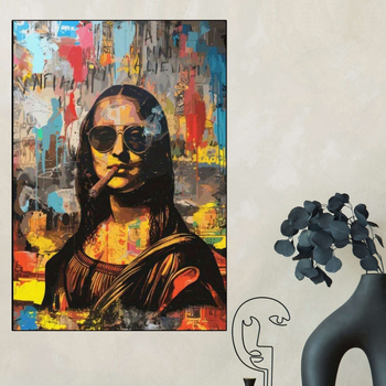 Art Deco Mona Lisa drobės atvaizdas — įrėminta drobė su kietu mediniu rėmu, inkjet spausdinimas, peizažo ir gėlių motyvas, tinkamas svetainei ir miegamajam