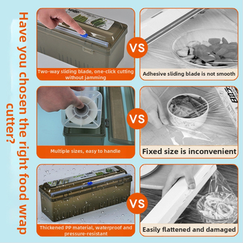 Baked Fun maisto kokybės plastikinės plėvelės pjovimo įrenginys su paslėptu slydimo peiliu, PP, dėžutėje, -60°C–140°C, namų naudojimui