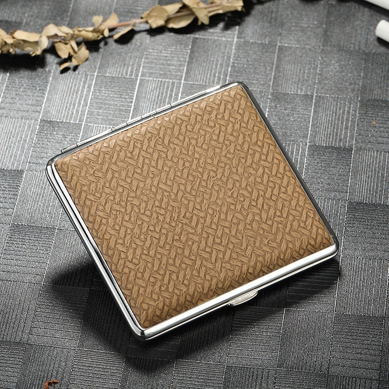 Cigarečių dėžutė iš geležies ir imitacinės odos, minimalistinis dizainas, nešiojama, logotipo spaudimas įmanomas