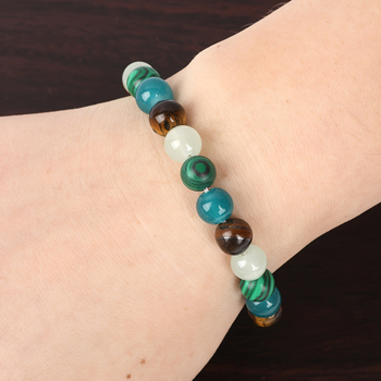 Еластична гривна с тигрово око и малахитни мъниста, ръчна изработка, унисекс, геометрична форма, лято 2025