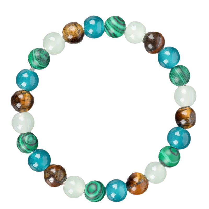 Еластична гривна с тигрово око и малахитни мъниста, ръчна изработка, унисекс, геометрична форма, лято 2025