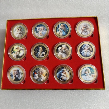 Zodiako atminimo medaliai – pilnas 12 ženklų rinkinys dovanų dėžutėje, medžiaga: geležis, prekės ženklas: Nine Gold, šiuolaikiškas minimalistinis stilius