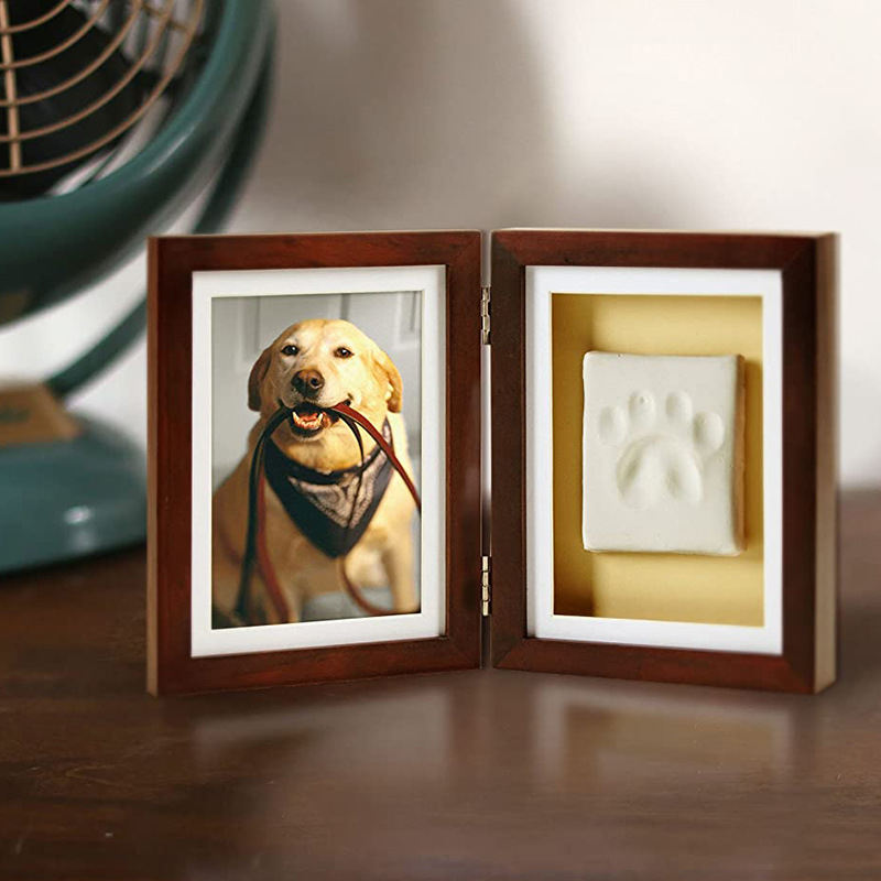 Urnă din lemn pentru animal de companie cu ramă foto, cutie memorială pentru cenușa câinelui, album foto de 2 pagini, imprimare logo, personalizare disponibilă