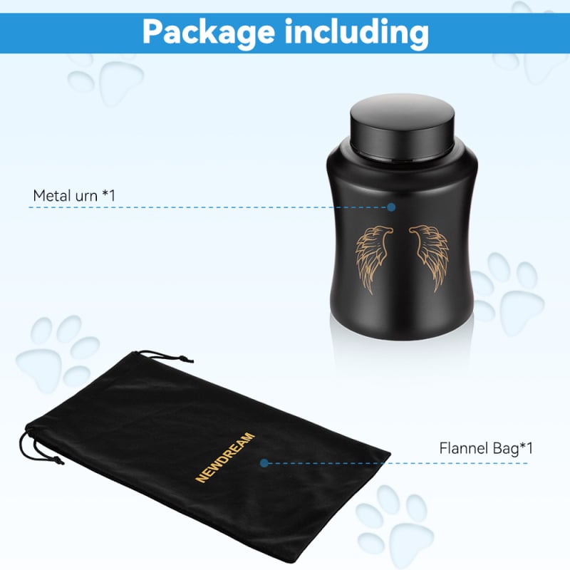 Geležinė urnos gyvūnėliams dėl jų pelenų, šiuolaikinio minimalistinio stiliaus, sandėlyje, logotipo spauda galima