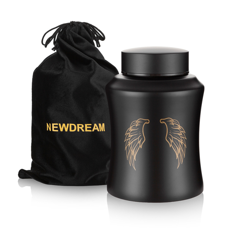 Geležinė urnos gyvūnėliams dėl jų pelenų, šiuolaikinio minimalistinio stiliaus, sandėlyje, logotipo spauda galima