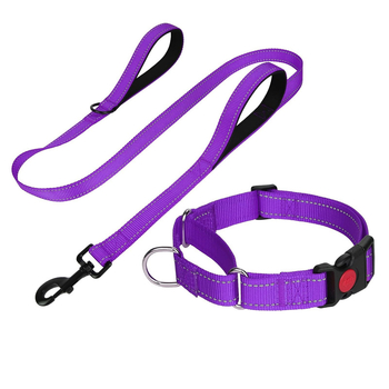 Кучешка каишка с дръжка и комплект нашийник, нейлон, подплата от неопрен, без задушаване, за големи породи